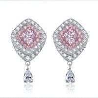 wholesale S925 Sterling Silver Zhuo Zhifan Designer Edition High Carbon Diamond 6*6 Pink Diamond Stud Earrings Women's Light Luxury Ear Jewelry-Pink 925 silver