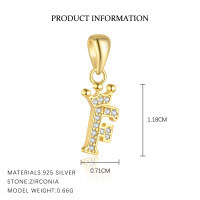 wholesale S925 Sterling Silver, Fashionable And Luxurious Crown Design With Zircon, Diy 26 English Letter Pendant Necklace, Versatile For European And American Styles-Letter F-Single Pendant/Gold 925 Silver