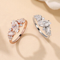 wholesale Gold Plated 925 Silver Cross-Border Hot-Selling 1-Carat Marquise Moissanite Ring, European and American Fashion Asymmetrical Ring-Platinum USA 5