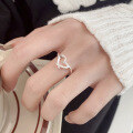 wholesale S925 Sterling Silver Fashion Korean Hollowed-out Frosted Heart-shaped Individuality Internet-famous Light Luxury Style Adjustable Ring for Women-0-1