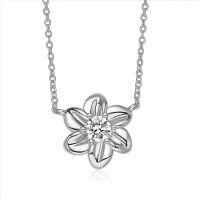 wholesale 925 Silver Plated Moissanite Petal Women's Fashion Pendant, Live Streaming E-commerce Hot Selling Product Europe and America Cross-Border Necklace-Silver with zircon 5.0 gold 45+5CM