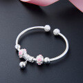 wholesale [999 Silver] Korean Fashion Flower Beaded Bracelet for Women, Open-Ended Elegant Small Bell Silver Jewelry-0-2