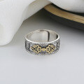 wholesale S925 Sterling Silver Retro Wide Band Six Mantra Geometric Ring Bold Trendy Punk Style Index Finger Ring Unisex-0-1