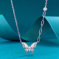 wholesale S925 Sterling Silver Vintage Plant-inspired Brushed Dreamy Butterfly Necklace, Fashionable and Versatile High-end Pendant-0-0