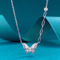wholesale S925 Sterling Silver Vintage Plant-inspired Brushed Dreamy Butterfly Necklace, Fashionable and Versatile High-end Pendant-N466 Silver Butterfly Necklace 925 Silver