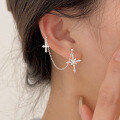 wholesale S925 Sterling Silver Unique Personality Chain Cross Stud Earrings for Women, Korean Minimalist High-end Elegant Dangle Earrings-0-2