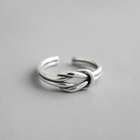 wholesale S925 Sterling Silver AR975 Korean Style Fashion Double Knot Distressed Vintage Minimalist Open Ring-925 sterling silver vintage &gt; adjustable opening