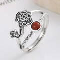 wholesale S925 Sterling Silver Vintage Chinese Style Double-Layer Ruyi Auspicious Clouds Inlaid with Southern Red Agate Ring Ethnic Finger Ring for Index Finger-0-2