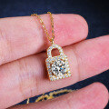 18K Gold Plated 925 Silver 1ct Moissanite Heart Lock Key Pendant Necklace-0-2