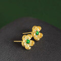 wholesale Metal material, natural A-grade jadeite flower earrings, icy spicy green sun-green egg surface, lightly luxurious high-end sense, Hong Kong style temperament, simple and elegant-0-3