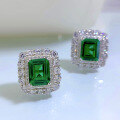wholesale S925 Silver New European and American Style Simulated Emerald 8*10 Earrings with Luxurious Inlaid Elegant Ear Studs for Women-0-3