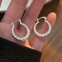 wholesale S925 Sterling Silver Geometric Ballpoint Minimalist Hoop Earrings for Women, Small and Exquisite Luxury Ear Clasp Earrings-Sterling silver