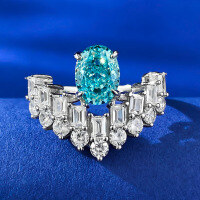 wholesale 925 silver high-carbon diamond ring with 6*8 Paraiba,-R895 Paraiba>8