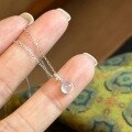 wholesale S925 Sterling Silver Minimalist New Chinese Style Small Cabochon White Chalcedony Necklace, Elegant and Sophisticated Petite Moonlight Collarbone Chain for Women-0-0