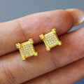 S925 Sterling Silver Rhombus Hip-Hop Moissanite Stud Earrings-0-1