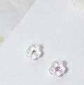 wholesale S925 Silver Narcissus Earrings for Women, Small Fresh Pink Diamond Flower Studs, Elegant Peach Blossom Sweet Jewelry for Women E5206-0-3