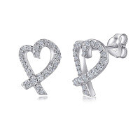 wholesale 925 Sterling Silver Earrings for Women, Hollow Micro-Inlaid Zircon Heart Floral Bow Shape Wholesale Manufacturer Direct Shipping-Platinum glossy model 925 silver