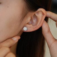S925 Silver Moissanite Stud Earrings with Luxury Square Box-50 points (D color moissanite)  925 silver