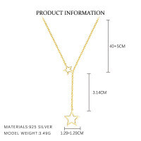 wholesale S925 Sterling Silver Farfan Star Moon Pendant Necklace, Women's Light Luxury Fashion Versatile Hollow-out Personality Choker-A4034-Gold 925 Silver