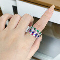 wholesale S925 Sterling Silver HW-style Rainbow Candy Colored Stackable Ring Set for Women, Minimalist and Versatile Tail Ring for Wholesale-0-3