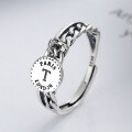 wholesale S925 Sterling Silver Korean Style Ins Trendy Pendant Tassel Statement Ring Hip-Hop Style Adjustable Open Ring-0-1