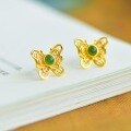 wholesale 925 Silver Gold Filigree Hetian Jade Butterfly Earrings, New Chinese Palace Style Jade Ear Accessories-0-5