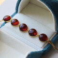 wholesale S925 Silver New Natural Purifying Blood Amber Multi-Bead Bracelet with Blood Amber Cabochon Small Design-0-1