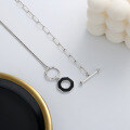 wholesale S925 Sterling Silver Creative Splice-style OT Buckle Black Enamel Geometric Pendant Necklace, Harajuku Style Rui Li Necklace-0-3