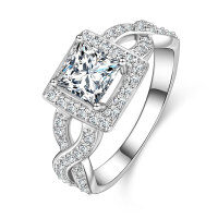 Zirconium Crossed Arms Light Luxury Cocktail Ring, Xiaohongshu Style-Square diamond twisted band ring [K white]  9 US size