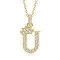 Gold-Plated Copper Crown Zircon Quartz Letter Pendant Necklace-0-24
