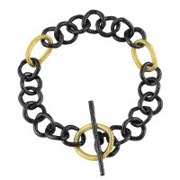 wholesale S925 Sterling Silver 103 Korean Version Minimalist Two-Tone Plated OT Clasp Bracelet for Women-Black+18K Gold 925 Silver