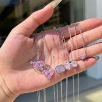 wholesale S925 Sterling Silver Nordic Hit Women's Exquisite Heart Square Sugar Ice-Cut Pink Diamond Embedded 8A Zircon Collarbone Necklace-DY190890-SW-PK 925 silver