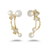 wholesale Wholesale S925 silver jewelry, Korean-style fresh and sweet, freshwater pearl + Australian opal white zircon ear clips-Korean Sweet Ear Clips>925 Silver