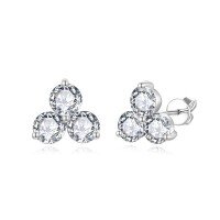 wholesale 18k Gold Plated S925 Silver Three 50mm Round Moissanite Stud Earrings for Women, Korean Style, Fresh and Fashionable-3ct/pair 925 silver