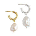 wholesale S925 Sterling Silver Baroque Pearl Twist Hoop Earrings for Women, Korean Style Personality Earrings-0-4