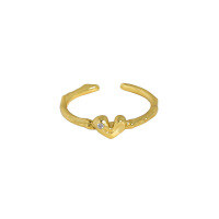 wholesale S925 sterling silver minimalist versatile open-heart micro-set zirconia thin ring for women, Korean version, ins design-18K Gold [No. 14/Adjustable] Opening adjustable