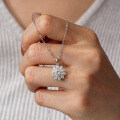 S925 Silver Pendant with 05ct Moissanite Necklace for Women, Classic Round Snowflake Design, Drop Shipping-0-2