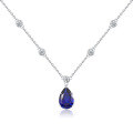 wholesale S925 Sterling Silver Designer Chain with 69ct Royal Blue Lab-Created Sapphire Pear-Shaped Pendant Necklace-0-4
