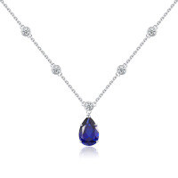 wholesale S925 Sterling Silver Designer Chain with 69ct Royal Blue Lab-Created Sapphire Pear-Shaped Pendant Necklace-Cultured Sapphire Royal Blue Necklace  925 Silver