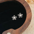 wholesale Sterling Silver S999 Minimalist Hollow-out Small Floral Stud Earrings for Women, Light Luxury Tiny Love Letter Style, Exquisite Earrings Trendy-0-0