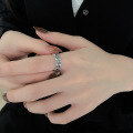 wholesale S925 Sterling Silver Geometric Diamond Chain Open Ring for Women, Korean Retro Ins Minimalist Style-0-2