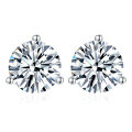 wholesale S925 Silver Gold-Plated Three-Prong Round 65mm Moissanite Stud Earrings, Minimalist Korean Style, Versatile for Women-0-0