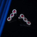 Sterling Silver Long Red Corundum Fringe Earrings with Full Diamond Accents-0-0