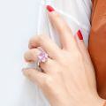wholesale S925 Sterling Silver Cross-Border Exaggerated Princess-Cut Pink Diamond Ring for Women, Luxury High-Carbon Zirconia Gemstone Silver Ring-0-3