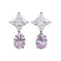 wholesale Metal material at the beginning: 18K white gold with imported high-carbon diamond four-leaf clover 11*11mm set with oval pink diamond earrings, luxury setting-0-4
