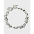 wholesale S925 Sterling Silver Korean Version Cold Style Vintage Distressed Chain Link Unisex Bracelet, Versatile Silver Chain Accessory-0-4