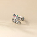 wholesale 999 Silver Nalan Literary Retro Chinese Style Niche Exquisite Thai Silver Peach Blossom Nine-Tailed Spirit Fox Ring R02675-0-4