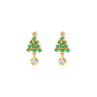 wholesale S999 Sterling Silver Christmas Tree Earrings for Women, Unique and Festive Winter Accessory-E3566-Gold Pure Silver