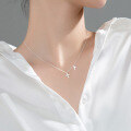 wholesale S925 silver Korean-style minimalist elegant double cross necklace for girls, petite diamond-inlaid collarbone chain D4495-0-0