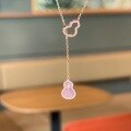 wholesale 925 Sterling Silver Powder Mother-of-Pearl Fortune Gourd Pendant Necklace, Small Batch Design, New Chinese Style, Full Diamond Accents, Tassel Detailing-0-1